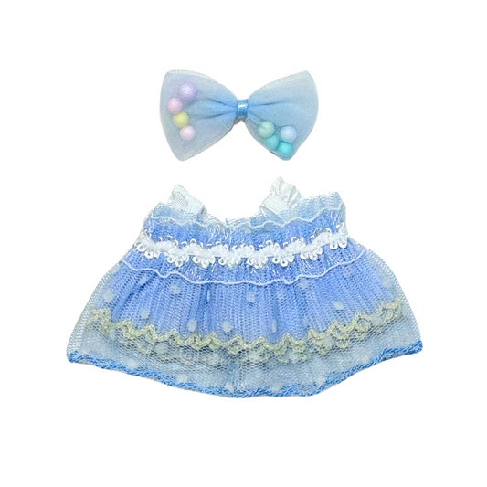 2Pcs Mesh Dress with Bubble Bow