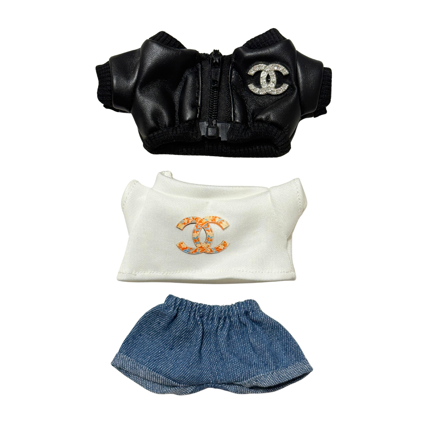 3Pcs Luxury CC Leather Jacket Outfit