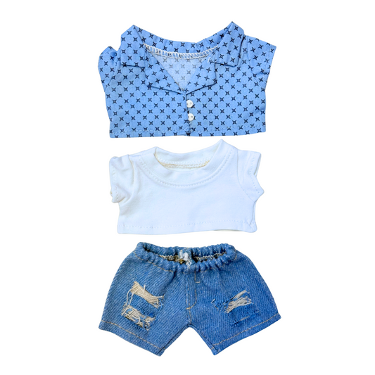 3Pcs Blue Shirt Outfit