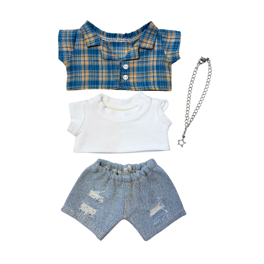 4Pcs Blue Plaid Shirt