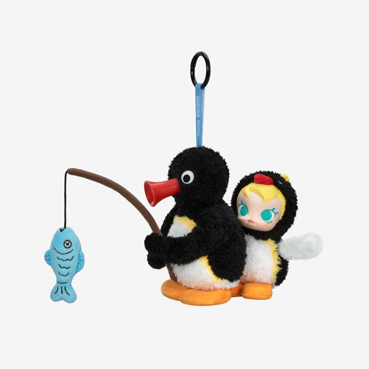 Baby Molly × Pingu Happy Fishing Series-Vinyl Plush Pendant Blind Box - Tug Of War - Pingu Holding a Fishing Rode with a Fish on the Hook and Baby Molly Behind Him Helping Him - Pop Mart - Bag Charm