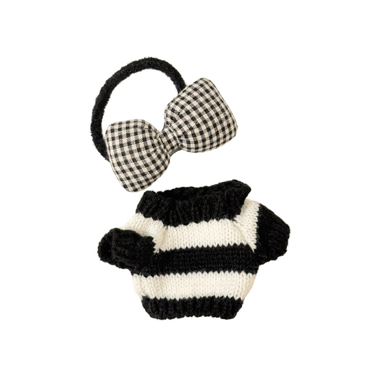 2Pcs Black Sweater and Bow Set