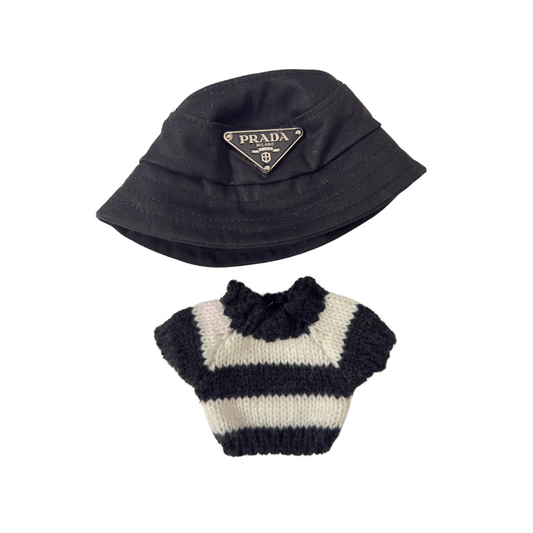 2Pcs Black Sweater and Hat Set