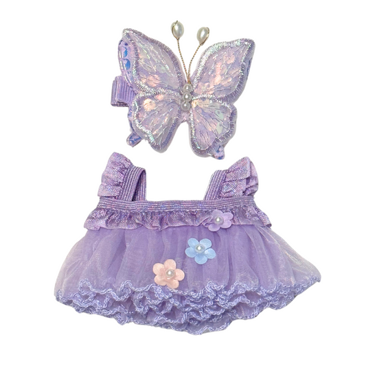 2Pcs Flower Organza Dress w/ Butterfly Clip