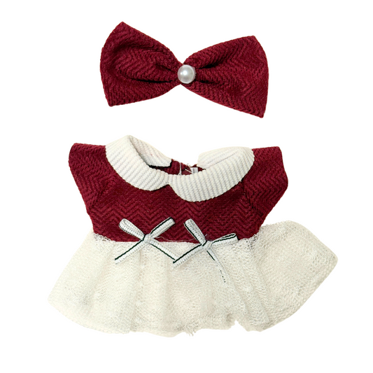 2Pcs Red and White Bow Dress Outfit