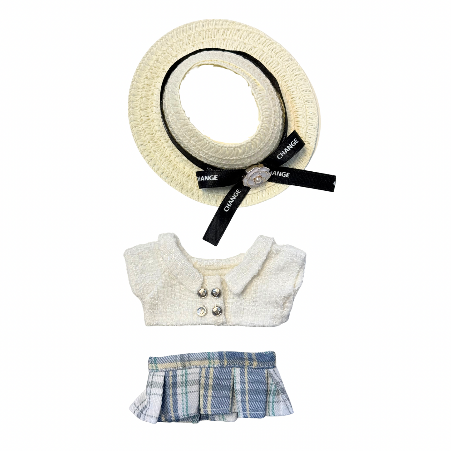 3Pcs Blue and White Tweed Set