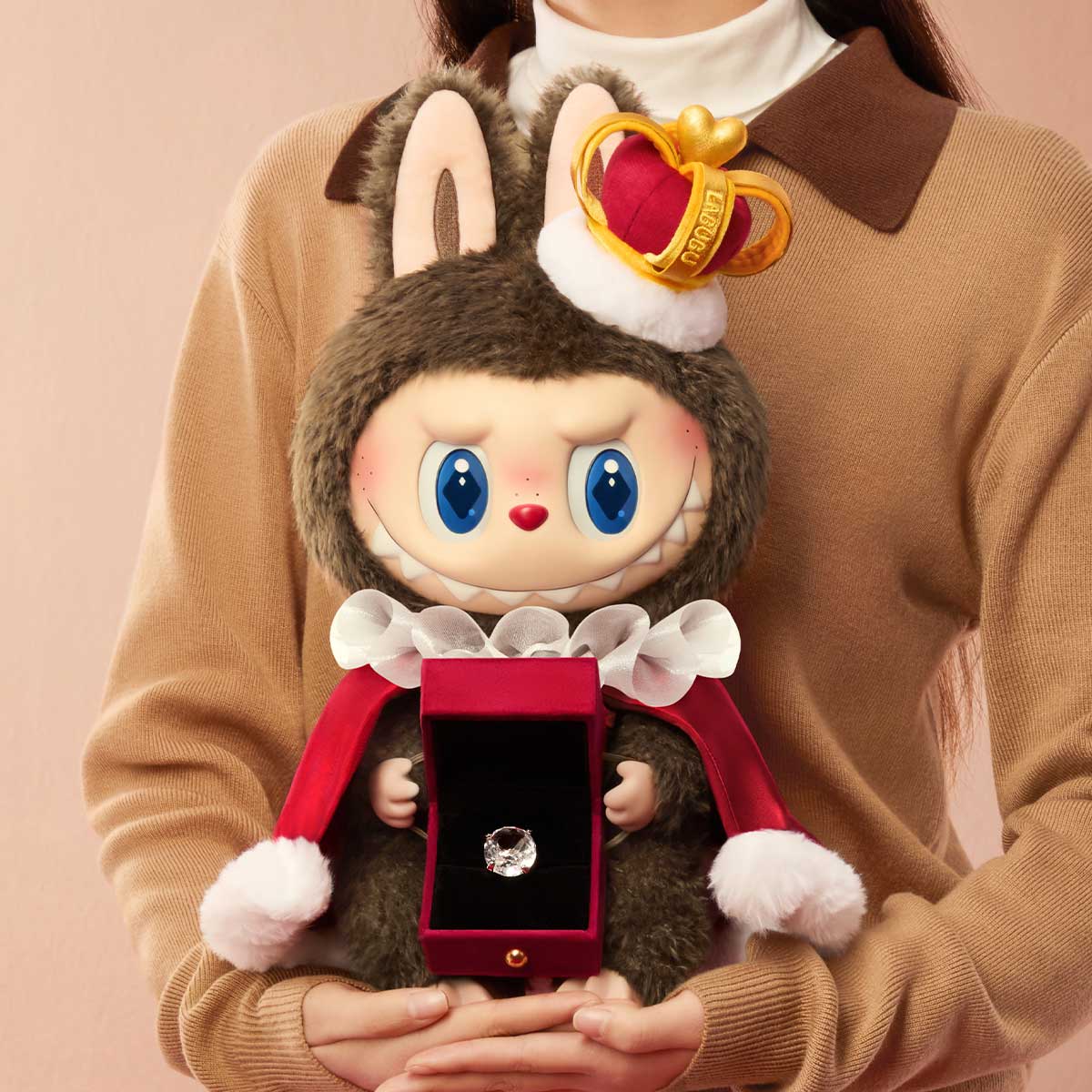THE MONSTERS Let's Checkmate Series-Vinyl Plush Doll - King - Labubu - Brown - Crown - Mantle - Jewelry Box - Sitting Down