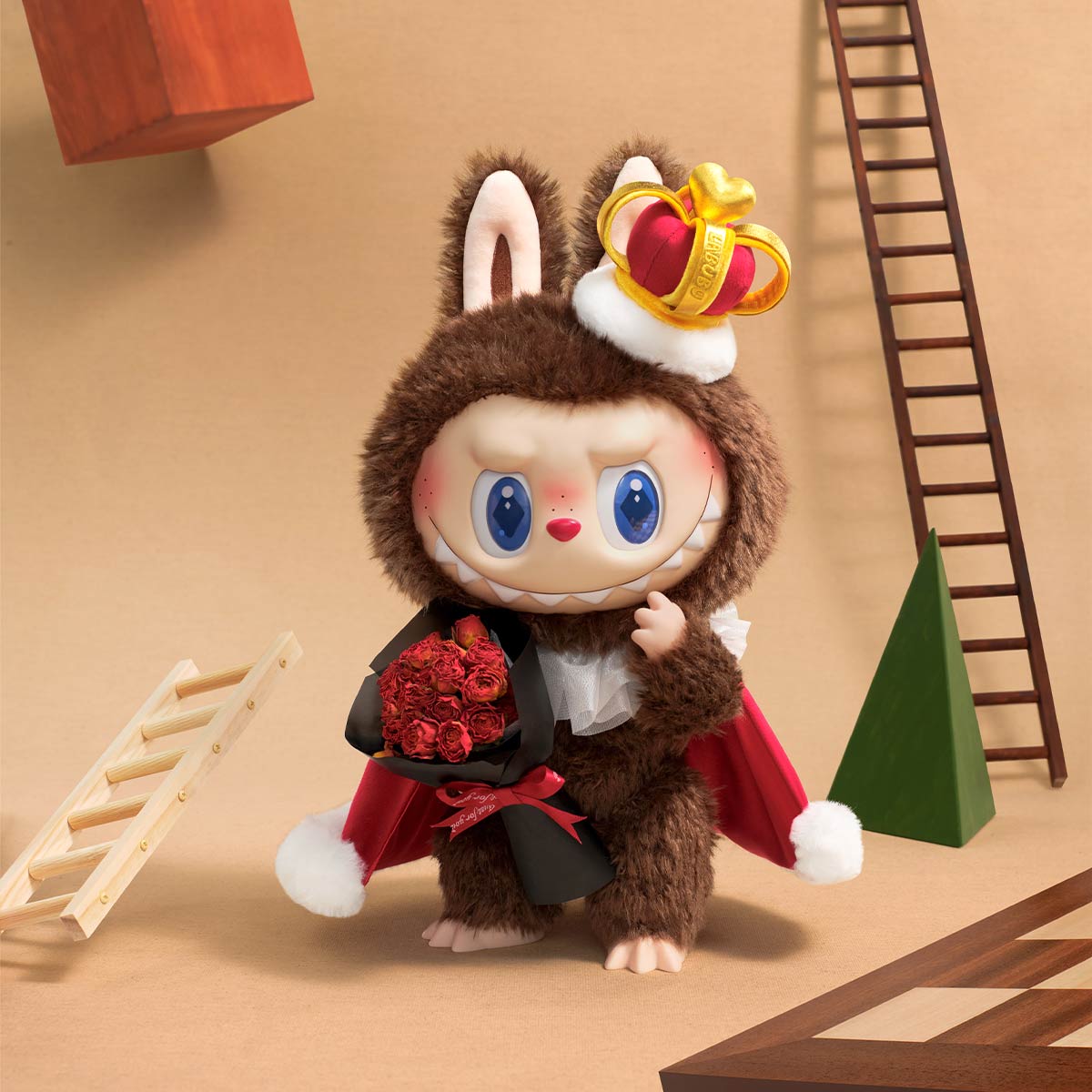 THE MONSTERS Let's Checkmate Series-Vinyl Plush Doll - King - Labubu - Brown - Crown - Mantle