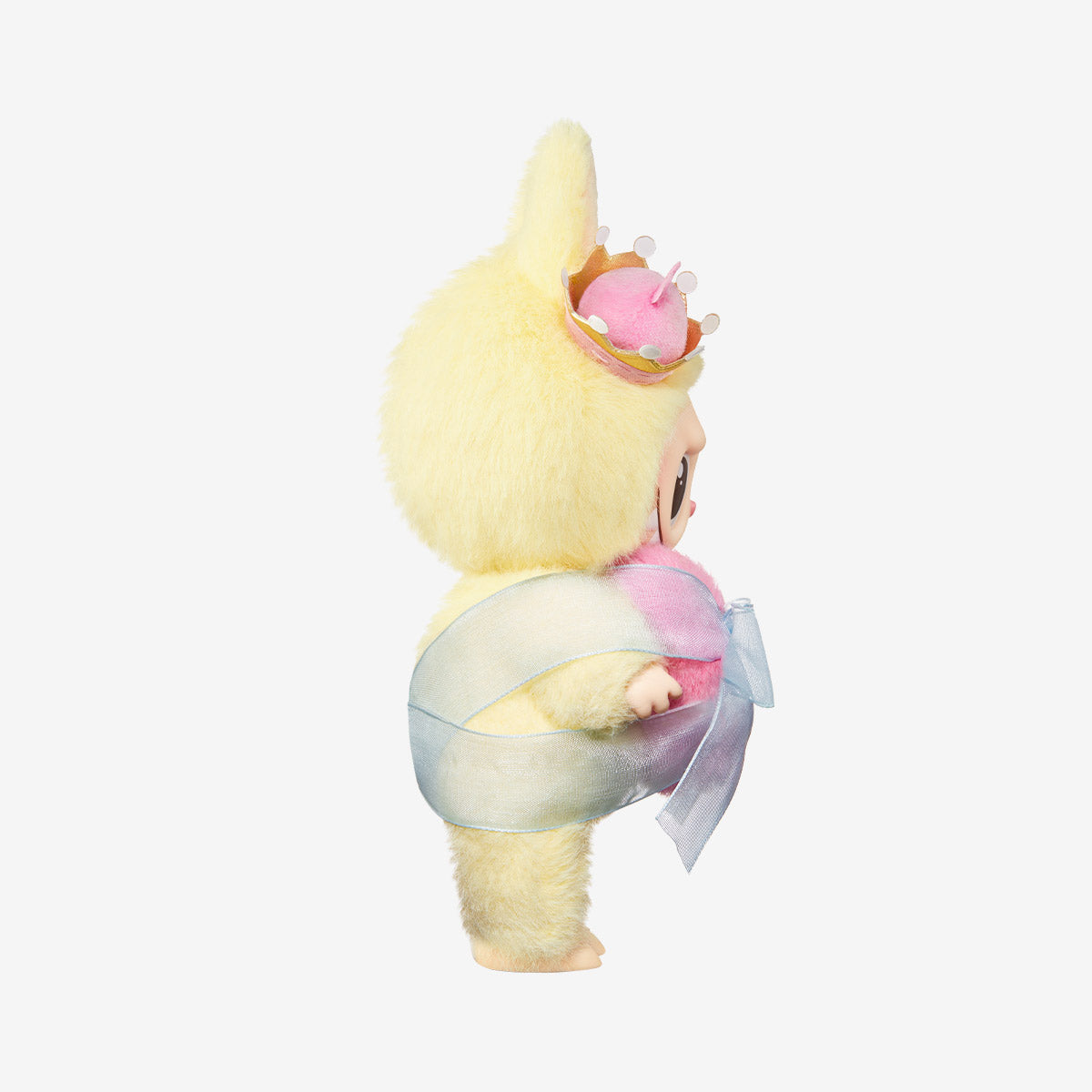 THE MONSTERS Let's Checkmate Series-Vinyl Plush Hanging Card - Labubu - Yellow Fur, Pink Crown - Pop Mart - Bag Charm - Side View